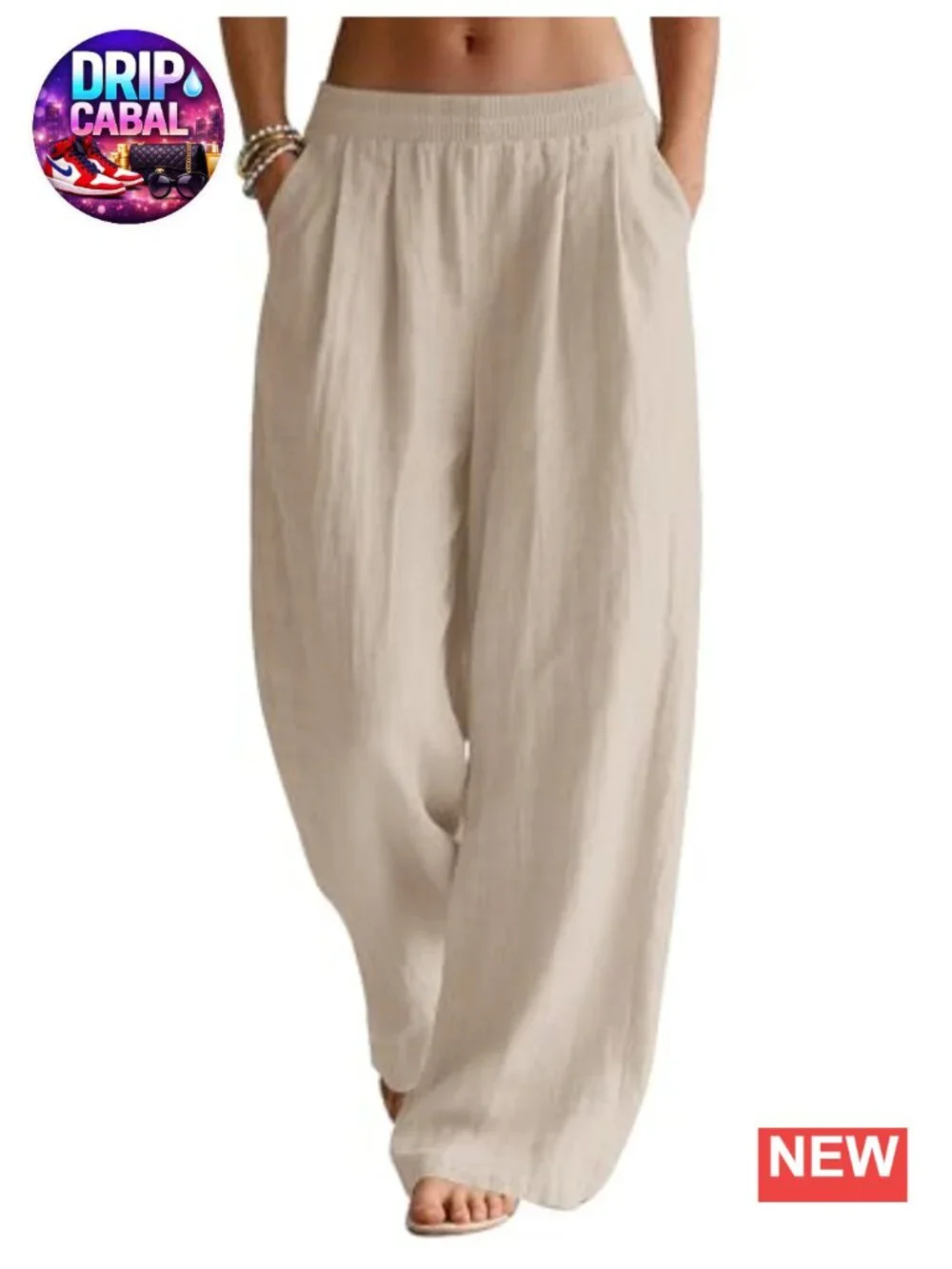 Linen Wide Leg Pants Women Cotton Elastic Waist Palazzo Travel Beach Summer